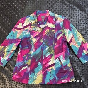 Chico's Additions Abstract Art Zip Jacket Women's L Colorful Y2K Preppy